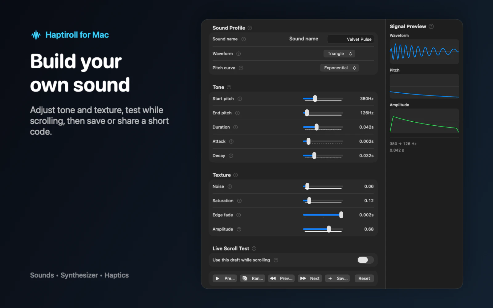 Scroll sound synthesizer